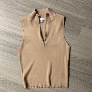 Calvin Klein Tan Sleeveless sweater Zip-Up Top size L